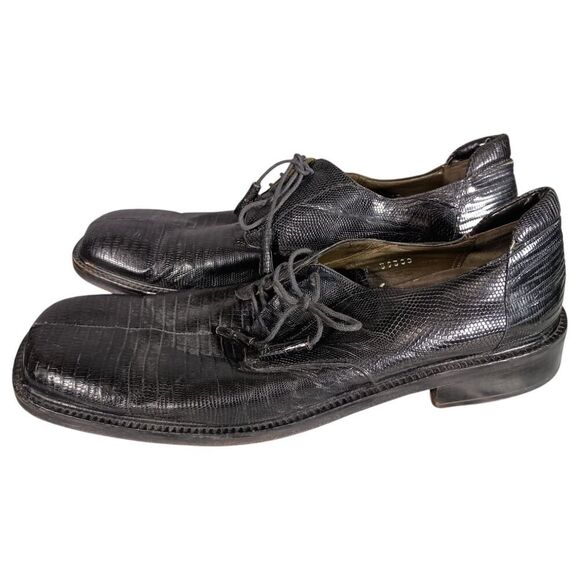 Mezlan Dress 13 Mens Black Genuine Lizard Derby Square Toe Lace Up Animal Print - Picture 7 of 12